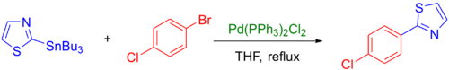 Regioselective coupling De un heterocíclico-stannae con un aryl bromuro