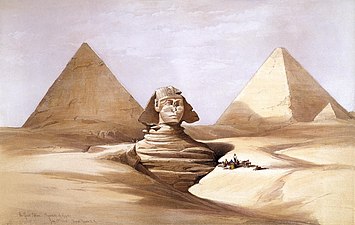 28/01: Pintura del segle XIX de l'esfinx de Giza parcialment coberta de sorra.