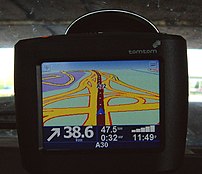 The TomTom One in-car navigation system.
