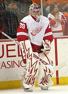 Ty Conklin on the ice during warm ups.jpg