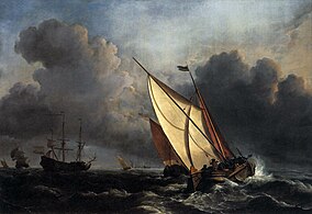 Bateaux sur une mer tempétueuse (vers 1672) de Willem van de Velde le Jeune.