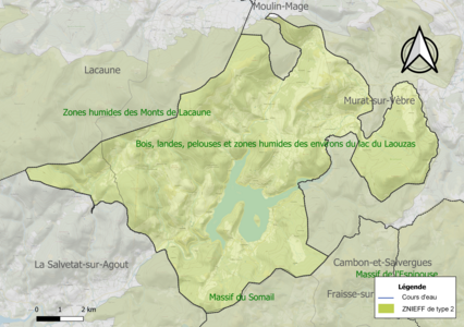 Carte des ZNIEFF de type 2 sur la commune.