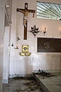 Adoration Monastery, Mangalore, after it was vandalized by the Bajrang Dal during the September 2008 attacks on Christians in Mangalore Adoration Mangalore.jpg