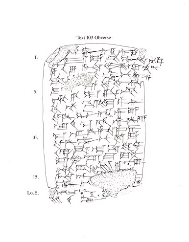 line drawing, Obverse Amarna letter EA 15-(titled: "Assyria joins the International Scene"). A common Amarna letter that uses cuneiform am. (Next-to-last cuneiform sign, line 3.)