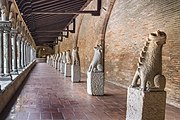 Salvaged gargoyles displayed in the cloister