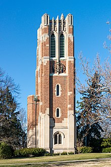 Beaumont Tower marks the site of College Hall. Beaumont Tower South Side.jpg