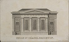 Engraving by William Alexander showing post-1823 arrangement, attributed to "H. Wilds, Architect" Brighton-union-street-chapel-engraving-post-1823-w-alexander.jpg