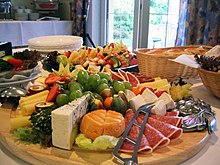 A typical cheese and cold meat buffet served at private festivities Buffet Germany.jpg