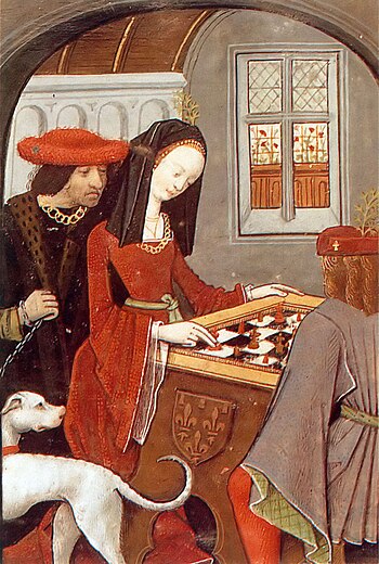 Карл Ангулемский и Луиза Савойская играют в шахматы, миниатюра манускрипта
