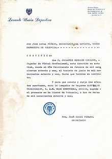 Document issued by Levante UD to confirm the incorporation of Cruyff to their team. Document Cruyff.jpg