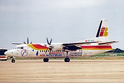 Air Nostrum Fokker 50 conectaba Melilla con Málaga, Almería, Valencia y Madrid a comienzos del año 2000