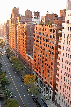 Apartment buildings lining the south side of E...