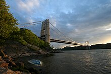 The bridge, looking south at sunset from the New York side of the Hudson River George Washington Bridge NYC full span from Hudson.jpg