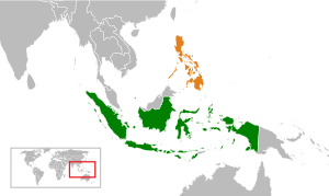 Mapa indicando localização da Indonésia e das Filipinas.