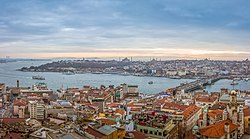 View of the Golden Horn and the Seraglio Point from Galata Tower Istanbul panorama (16293921746).jpg