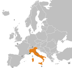 Map indicating locations of Italy and Monaco