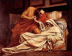 The Death of Tiberius by Jean-Paul Laurens, depicting the Roman emperor about to be smothered under orders of Naevius Sutorius Macro.