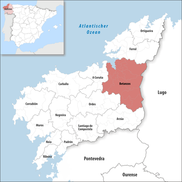 Die Lage des Gerichtsbezirk Betanzos in der Provinz A Coruña