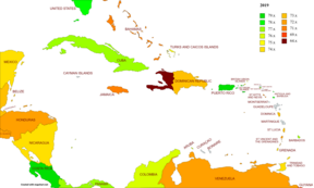 Life expectancy in the West Indies in 2019 and 2021