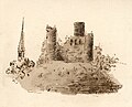 Château d'Harcourt à Lillebonne - Dessin Louis de Bonnechose (voyage en Normandie, 1828)