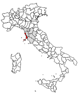 Karta över Italien med Provincia di Livorno markerat