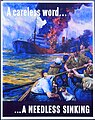 ”Loose lips sinks ships”. Yhdysvaltalainen juliste kehottaa varomaan puheita sodan aikana.