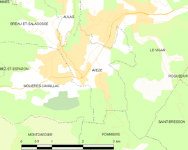 Mapa obce Avèze