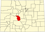 State map highlighting Chaffee County