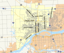A map with thousands of streets and major ones highlighted by name