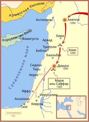 Карта боевых действий между монголами и мамлюками в начале XIV века в Сирии