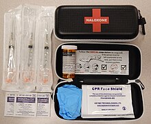 A naloxone kit as distributed in British Columbia, Canada