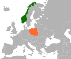 Карта с указанием местоположения Норвегии и Польши