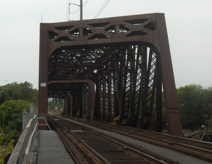 B&O Railroad Bridge looking southwest along the two railroad tracks