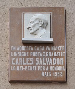 Placa a la casa on va nàixer Carles Salvador, València.JPG