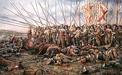 The Battle of Rocroi (1643) is often seen as the end of the battlefield supremacy of the tercios. Rocroi, el ultimo tercio, por Augusto Ferrer-Dalmau.jpg