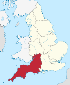 Pozicija Jugozapadne Engleske na karti Engleske