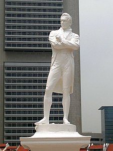 Statue of Thomas Stamford Raffles by Thomas Woolner, erected at the spot where he first landed at Singapore. He is recognised as the modern founder of Singapore.