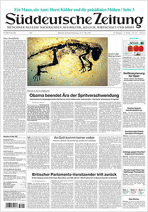 Front Page of the german Newspaper Süddeutsche...