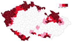 Procentuální podíl německojazyčného obyvatelstva v českých zemích v roce 1930