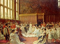 The Chapel Royal, St James's Palace, showing the marriage of the future King George V (1893), by Laurits Tuxen. Royal Collection. The Marriage of George, Duke of York to Princess Mary of Teck.JPG
