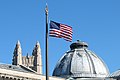 American Flag in front of Memorial Hall