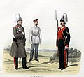 1856—1862. Обер-офицер в плаще и рядовые в кителе и парадной форме.