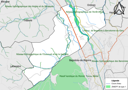 Carte des ZNIEFF de type 1 sur la commune.