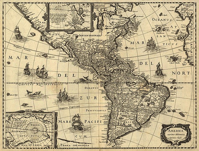 America noviter delineata, карта Америки, созданная в XVII веке Юдокусом Хондиусом