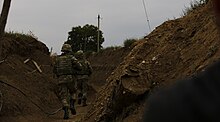 Azerbaijani soldiers in trenches Azerbaijani soldiers fighting in Karabakh in trenches, 2023 (1).jpg