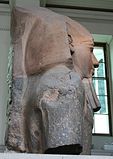 Profilo del colosso, che mette in evidenza il doppio colore della pietra.