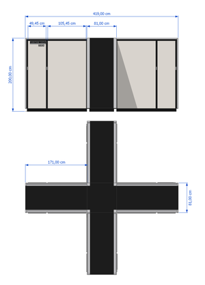 Orthographic 2-view drawing of CDC 6600 with scaling CDC 6600 Scaling.png