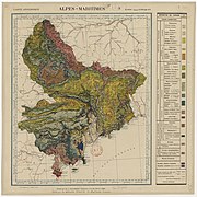 Carte géologique des Alpes-Maritimes dressée par M. C. Pellegrin, ingénieur civil des mines (1906).