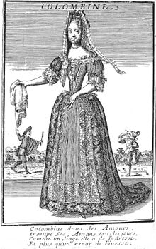 Катерина Бьянколелли в роли Коломбины. (Гравюра Леру, 1686 г.). Jpg