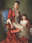 Dronning Louise som kronprinsesse sammen med sin datter prinsesse Louise, uddrag af Laurits Tuxens maleri fra 1883